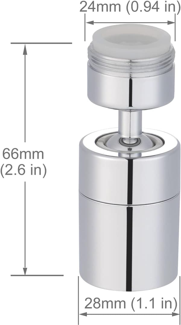 Solid messingkran-luftere 360 graders rotasjon vidvinkel dobbeltfunksjon 24mm hann-gjenge - krom (M24)
