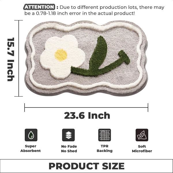 Kylpyhuoneen Matto Liukumaton Kylpyhuoneen Matto Ylimääräisen Imuva ja Pehmeä Mikrokuitu Kylpyhuoneen Matto Ovelle, Kylpyhuoneelle ja Makuuhuoneelle grey 24" X 16"
