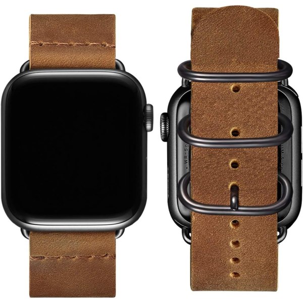 Vintage læderbånd, der er kompatible med Apple Watch-bånd, ægte læderretrorem, der er kompatibelt til mænd, kvinder iWatch SE Series 7/6/5/4/3/2/1 Light Brown/Black 38mm 40mm 41mm