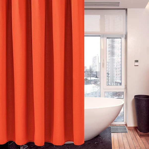 Våfflad duschdraperi, med duschdraperiringar tyg badkar draperi set Orange color 1.2*2m