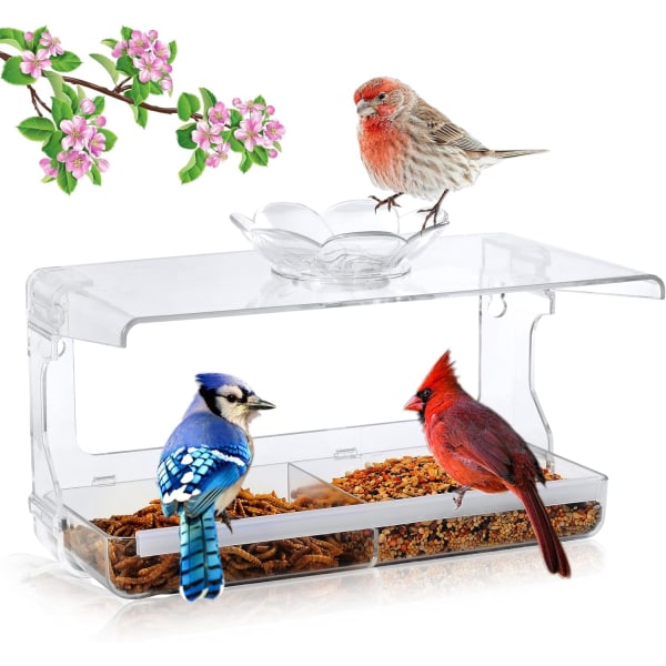 Fugleføder til vindue med ikke-mærkende selvklæbende kroge, gennemsigtigt fuglehus, gave til vilde fugle, haveindretning