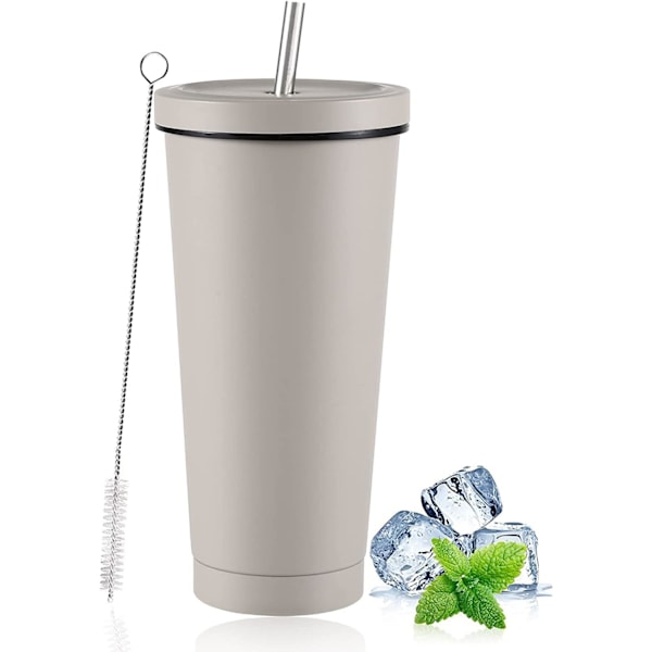 Isolerad Termosmugg för Iskaffe med Lock och Sugrör, 750ml Dubbelväggig Vakuum Resemugg i Rostfritt Stål (1 st)