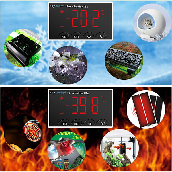 Digital LED Uppvärmnings- och Kyltemperaturregulator, Reptiltermostat för Orm, Ödla, Sköldpadda, Vivarium, 220V/16A