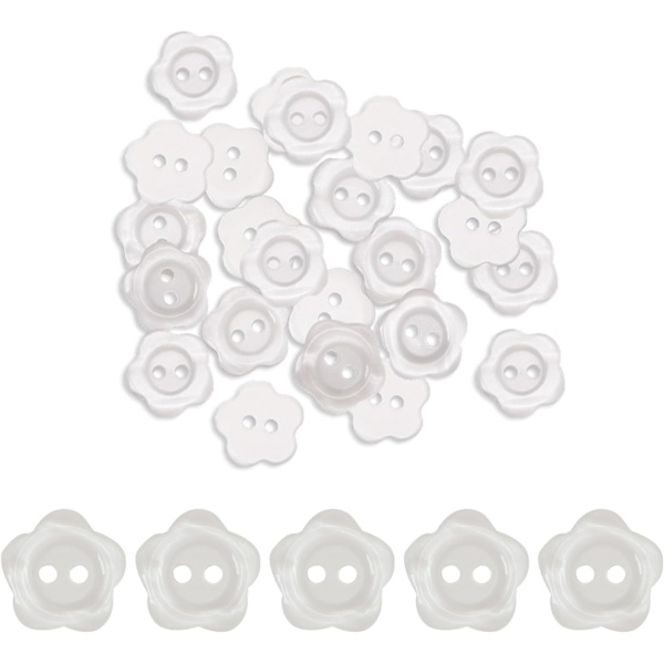 30 stk. Hvide Perlemorsknapper, 2 Hulls Blomst Knapper Cardigan Harpiks Knapper Harpiks Syknapper, til Baby Cardigan Strikning, DIY Håndværk 15MM