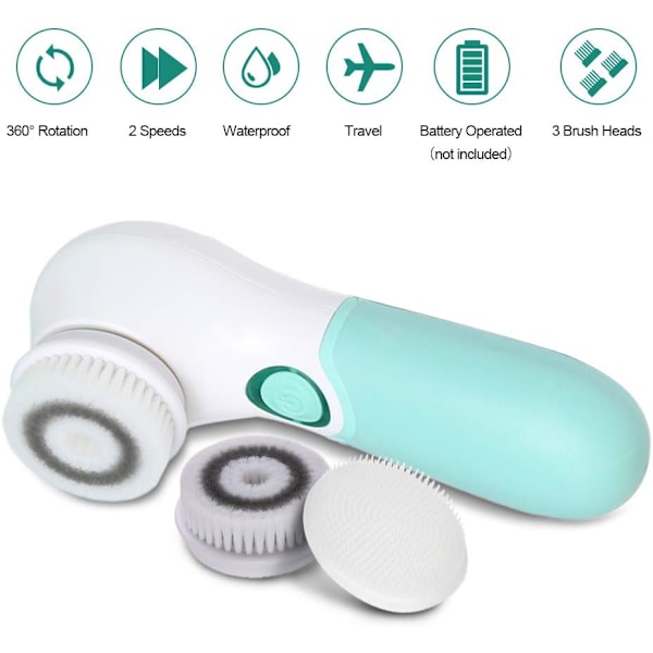 Elektrisk ansiktsrengöringsborste med 3 borsthuvuden och 2 justerbara hastigheter för djuprengöring och exfoliering