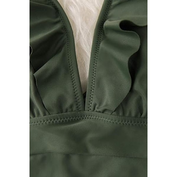 Kvinders badedragt med flæser og snørebånd til stranden - badedragt med mavekontrol army green XL