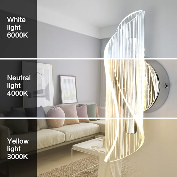 Vägglampa inomhus, 10W kreativt böjt design vägglampa, 3 färgtemperaturer RA≥85 inomhusväggbelysning för sovrum vardagsrum kök hall