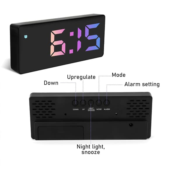 Digital klocka med LED-display, digital klocka med snooze-funktion, väckarklocka för sängbord, USB-driven, batteridriven