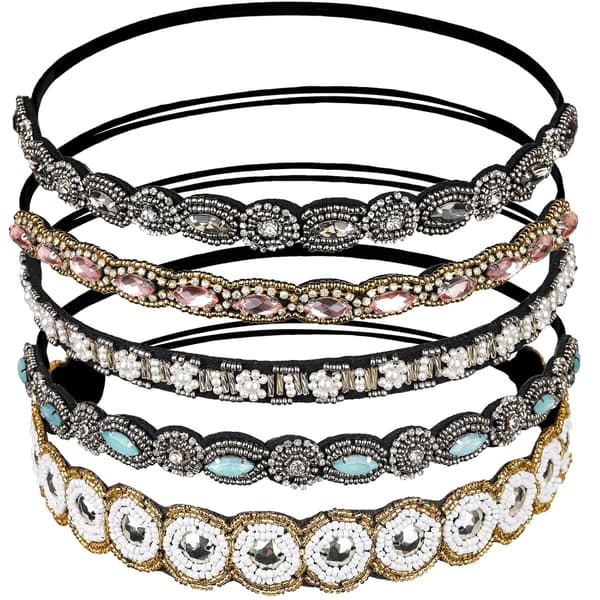 Rhinestone-besatt elastisk pannebånd, fasjonable håndlagde krystallperle elastiske hårbånd, 20-26,8\", 5 stykker