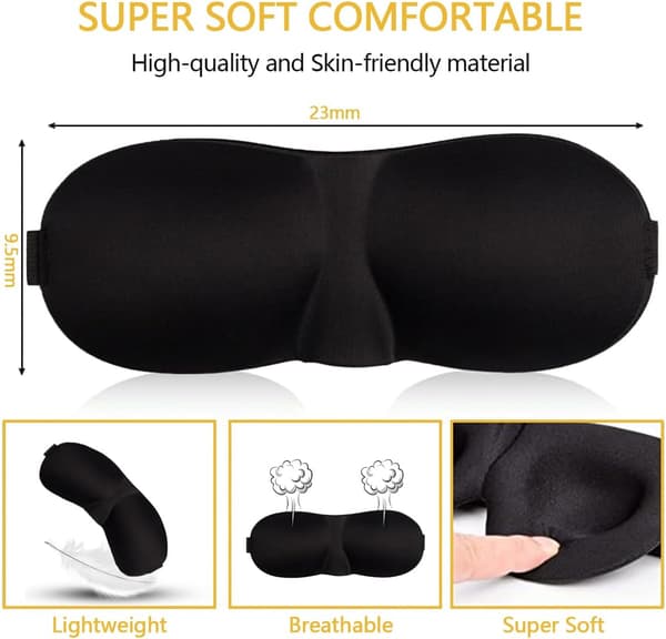 3D Nattmask 2 delar Svart Magic Loop - Sovmask Ögonskydd för sömn med öronproppar Lämplig