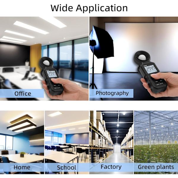 Digital Lux Meter, Lysmåling med 0,1-200.000 Lux, Bærbar Digital Omkringliggende Lysmåler Område Op til 200.000 Lux til LED Lys, Planter