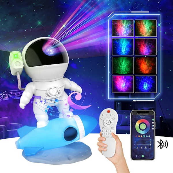 Astronaut Galaxy Projektor med Højttaler, 4K HD Smart Natlampe til Børn med RGB Justering/Hvid Støj/Bluetooth/Timer