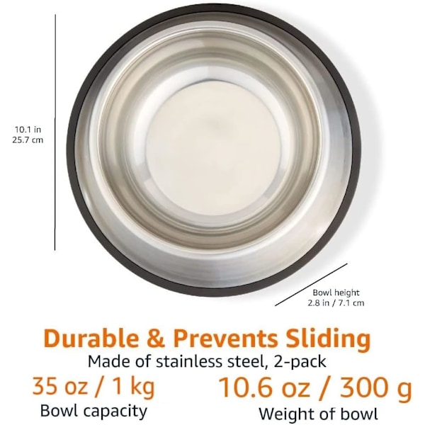 Matskåler for hund, rustfritt stål, 2 stk, sølv