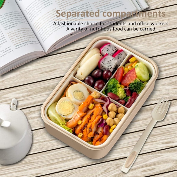 Lunchboks med skje og gaffel, holdbar perfekt størrelse for måltider på farten, BPA-frie og matsikre materialer khaki