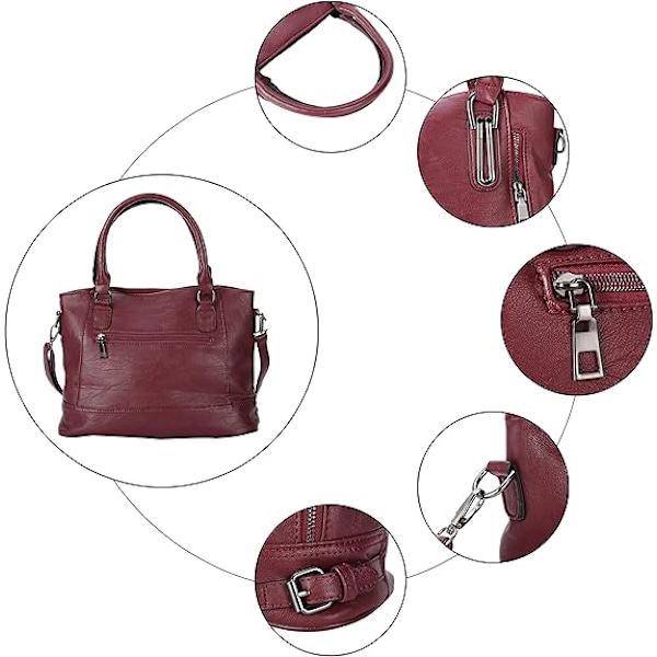 Damer Crossbody Väska PU Läder Handväskor Casual Shopper Väska Axelväska Tote Väska Stor Kapacitet Rojo vino
