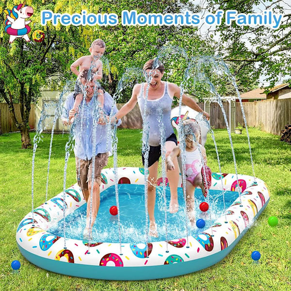 Sprinkler Paddling Pool til børn og hunde 3 i 1 oppustelig Splash Pad Sommer Wading Pools 65\" Udendørs have Spray Water Toy Dog Play Mat