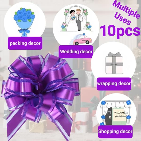 10-pack lila dragrosetter, 4-tums presentrosetter för presentinslagning, korgar, bröllop, födelsedagsfester och blomsterarrangemang