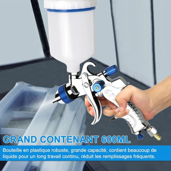Professionel 600cc med 3 dyser 1,4 mm 1,7 mm 2,0 mm, med luftregulator til auto- og møbelmaling