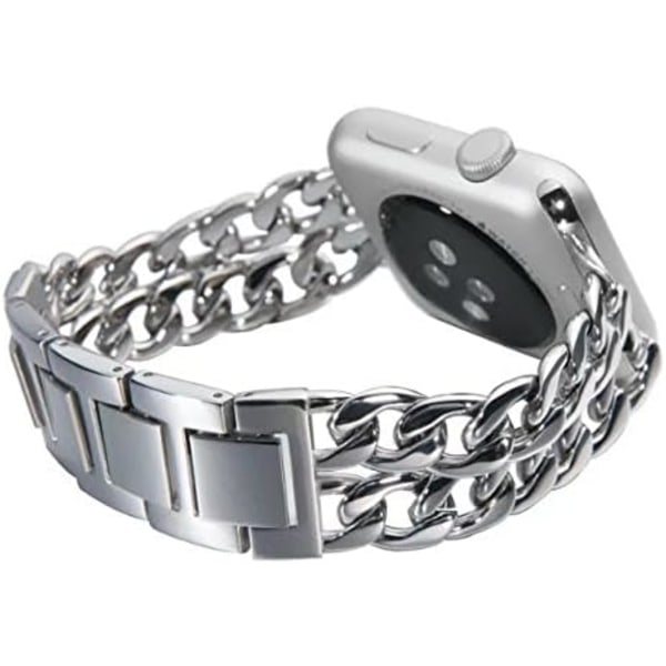 Kompatibel med Apple Watch-armband 42 mm rostfritt stål Cowboy Chain Smart Watch-armband Reservarmband Metallarmband för 42 mm Apple Watch 3/2/1, SILVER
