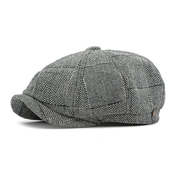 8-panel Tweed Newsboy Cap - Flat Cap - Modehatt - Golfhatt - Beret - Baker Boy Hatt för Män och Kvinnor Light gray