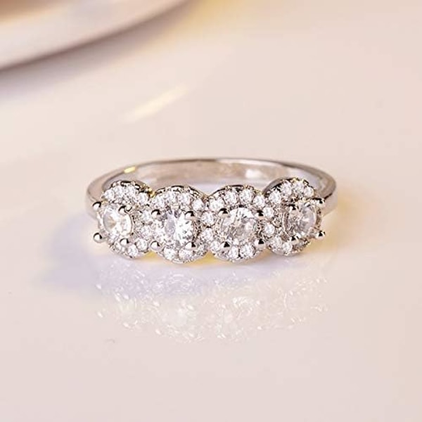 4 Cut Cubic Zirconia Stones Motering for kvinner Løfte Jubileum Eternity Bands Ringer Forlovelsesbrude Ring silver 10