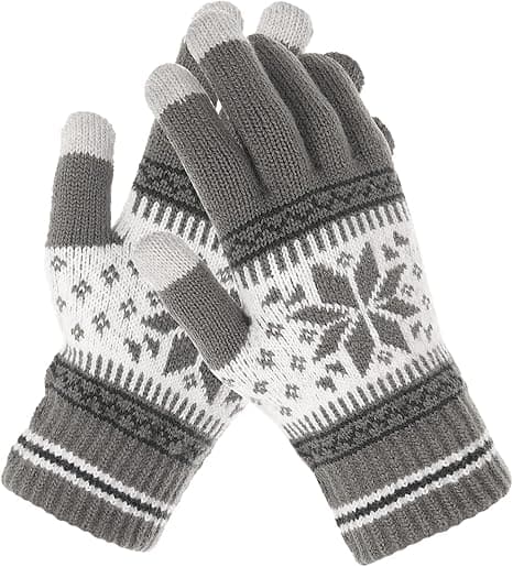 1 Par Vinter Touch Screen Handsker, Sneblomst Print Vinter Tykke Strikkede Handsker Tekstning Vanter Varme Touchscreen Vanter