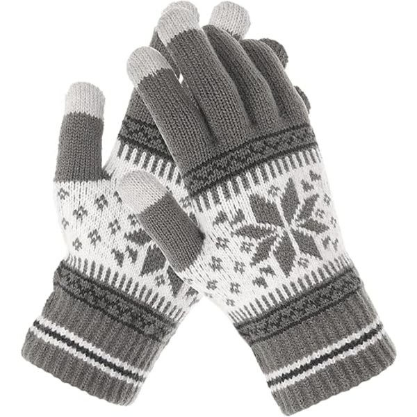 1 Par Vinter Touch Screen-Vantar, Snöflinga Tryckt Vinter Tjocka Stickade Vantar Textning Vantar Varma Touchscreen Vantar
