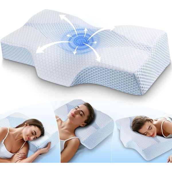 Nackkudde i Memory Foam för Nack- och Axelvärk vid Sömn: Ortopedisk Cervical Kudde - Ergonomisk Kudde för Sidosovare