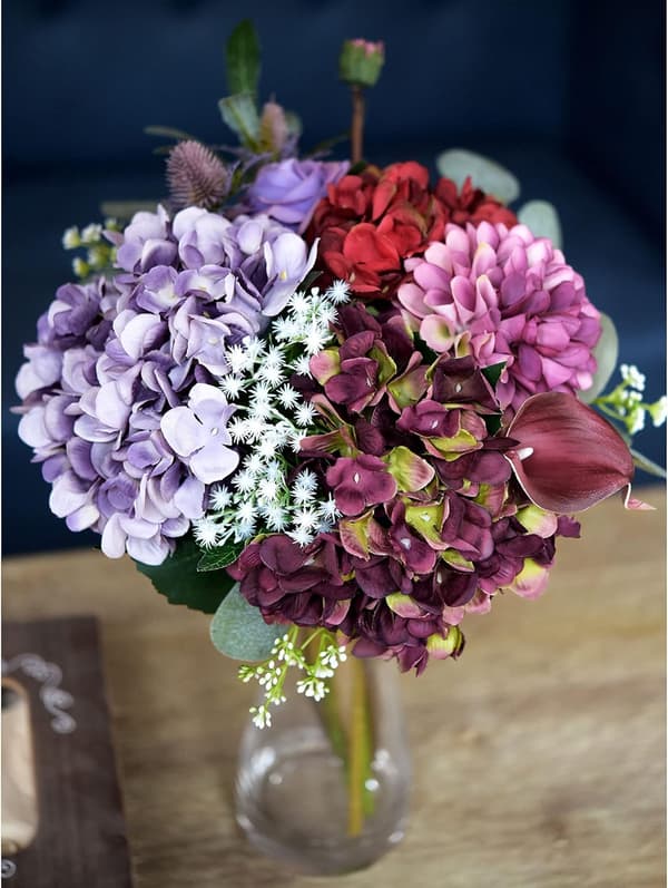 5-pack Konstgjorda Hydrangea Blommor i Silke, Blomsterarrangemang Dekoration 47cm Date red