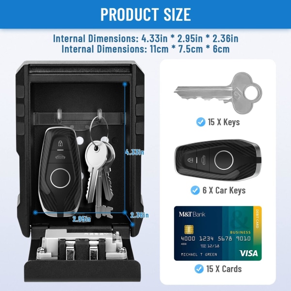 Vandtæt udendørs sikker nøgleboks nøgleboks vægmonteret nøgleboks stor nøgleboks til nøgler, kort hjem skoler kontorer garager