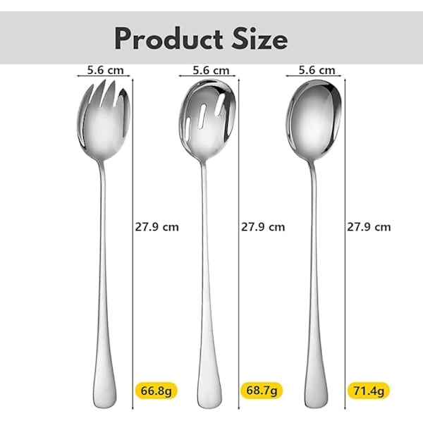 Salatbestikksett, rustfritt stål salatserveringsskjeer og salatgafler