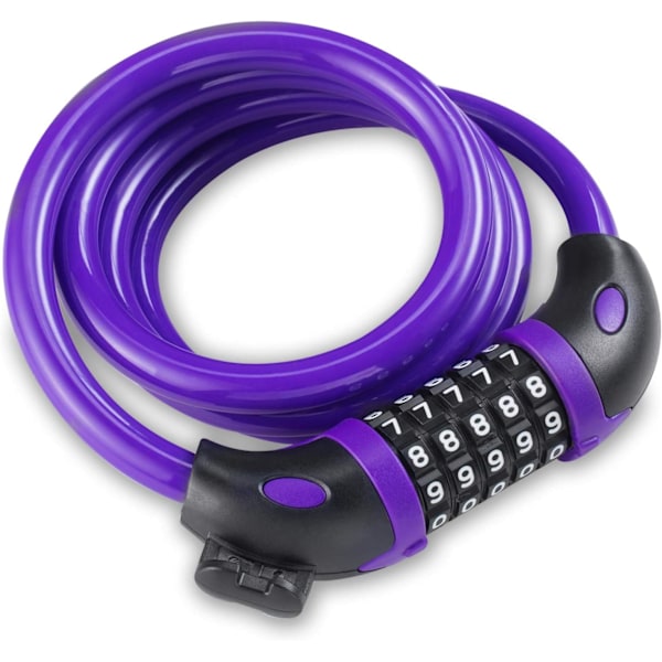 Pyörän lukko 5-numeroisella koodilla, 1,2 m / 4 jalkaa polkupyörän lukon yhdistelmäkaapelilukko Purple