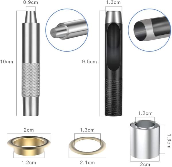 Grommet Kit 100 Set Grommet Øjer Kit til Læder, Lærred, Telt, Markise (1/2 Tomme)
