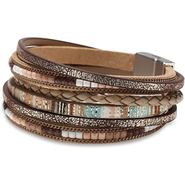 Leather Wrap Bracelets for Women, Boho Leopard Multi-Layer Crystal Beads Cuff Bracelet Jewelry