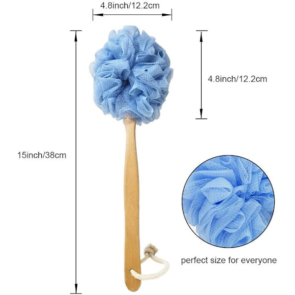 Langt Håndtak Tre Badebørste, Dusj Kroppsbørste med Loofah Nett for Hudeksfoliering, Ryggsvamp Skrubber for Menn og Kvinner