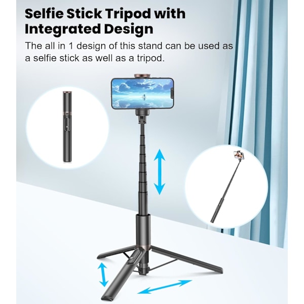 67\" Selfie Stick Stativ, 360° Roterende Mobiltelefon Stativ, Udvidbar Alt-i-Én Aluminium Stativ med Trådløs Fjernbetjening
