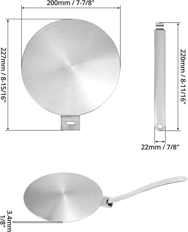 Induktionskogepladeadapter, varmefordelingsplade, rustfrit stål, 20 cm, til induktionskogeplade, gaskomfur