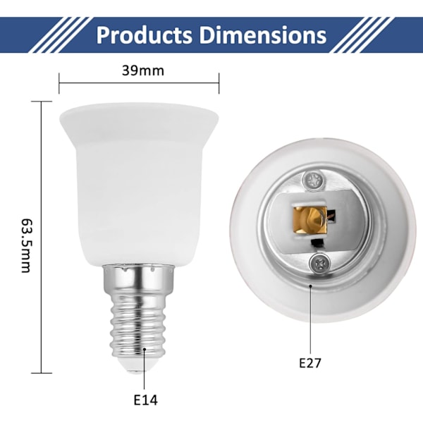 E14 till E27 Lampfäste Adapter, E14 till E27 Glödlampa Adapter, Passar för E27 Glödlampor, LED-lampor, Glödlampor, Halogenlampor, 2 st