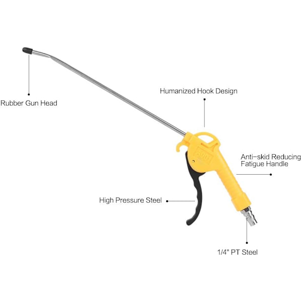 Trykluft Pistol Støv Fjernelse Blæsepistol/Kompressor Blæsepistol Fremstillet af Aluminiumlegering og Plast med Pakning (Gul 1)