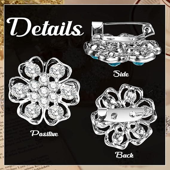 12 stk Krystallknapper Brosjer, Rhinestone Knapper Sjal Spenne Blomstrete Brosjer Pin Rhinestone Kit Dekorasjon Silver