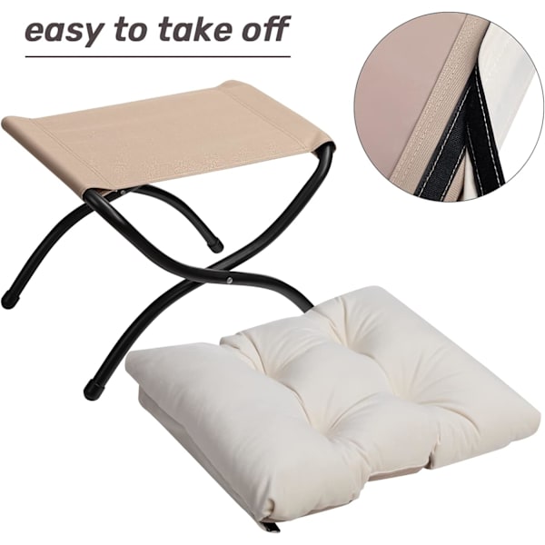 Foldbar Fodskammel, Hvileskammel med Metalben Lille Ottoman Sæde, Hvid (47 x 36 x 36 cm)