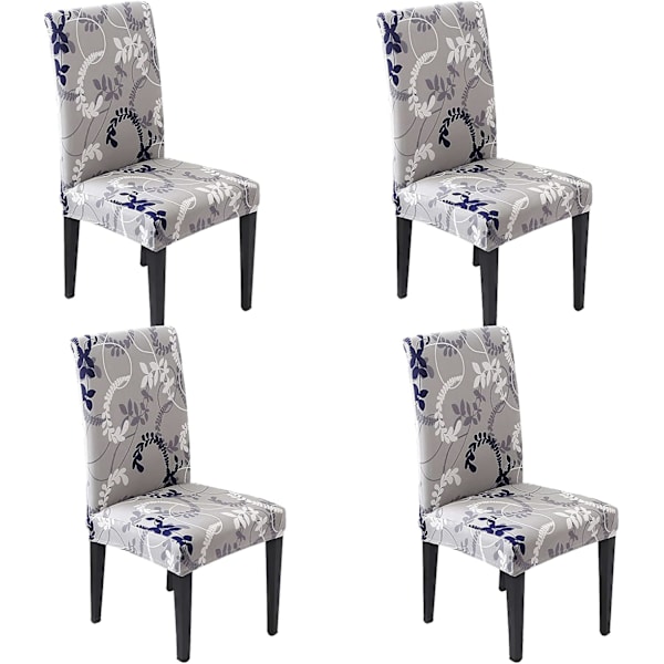 Ruokailuhuoneen tuolinpäälliset, irrotettavat ja pestävät tuolin suojukset, 4 tai 6 kappaleen sarja grey Blue White Leaves 4pcs