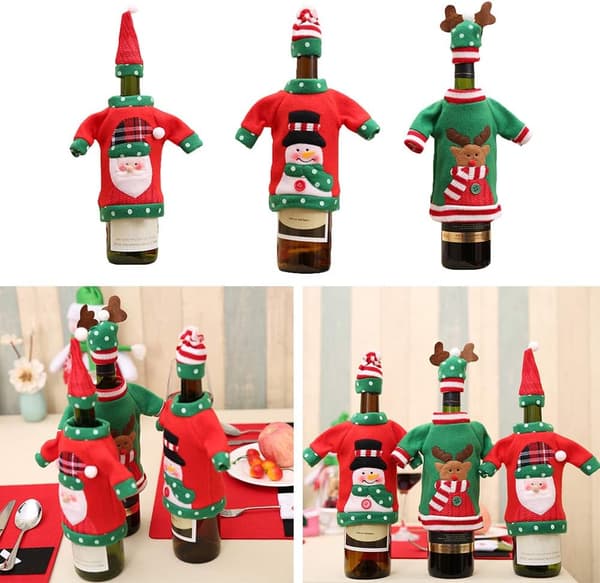 3-pack Julvinflaskskydd, Handgjorda Svenska Tomtar Vinflasksöverdrag Jultomte Flasksäckar Juldekoration Hem