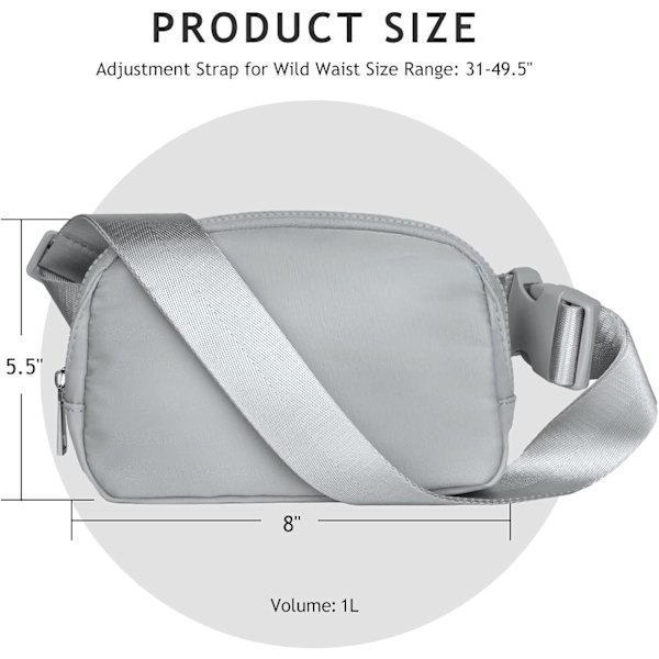 Crossbody Fanny Pack til kvinder og mænd, Everywhere bæltetaske med justerbar rem, til udendørs vandreture, løb, rejser og afslapning gray