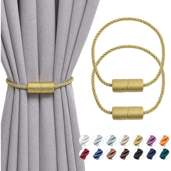 2-pack magnetiska gardinbindningar, handgjorda vävda repgardin hållare bekväma dekorativa gardin draperingsbindningar för hem och kontor fönsterdraperi Gold