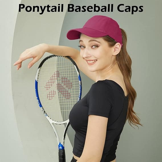 Baseballkeps för kvinnor, solhatt med hästsvans, golfkepsar för damer, korsade justerbara hattar rose Red