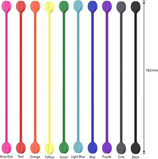 Genanvendelige magnetiske kabelbindere, 10 farver kabelbindere