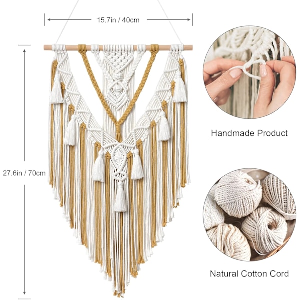 Makrame-seinävaate Boho Geometrinen Kudottu Tapetti Beige & Keltainen Puuvilla Käsintehty Bohemian Taidekoriste