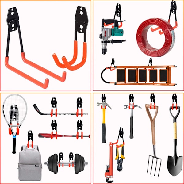 14 kpl:n seinäkoukut talliin, vahvat teräksiset seinäkoukut tikkaille, pyörille, putkille, sähkötyökaluille (oranssi)