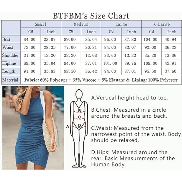 Avslappet sommerkjole for kvinner med rund hals, rynket, ermeløs tanktopp, bodycon-skjorte, korte minikjoler Blue M